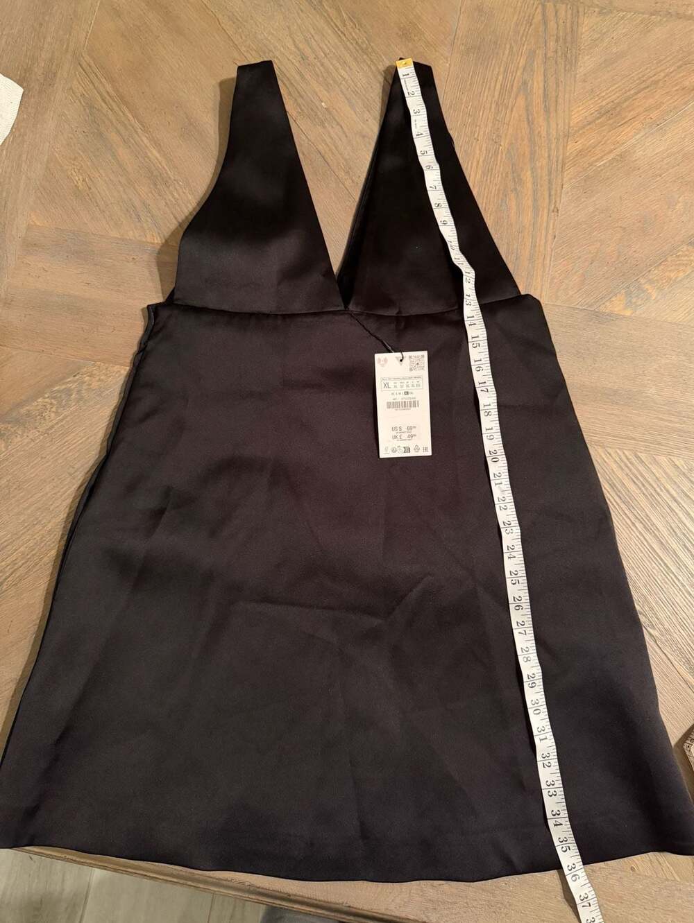 Zara Black Satin Rhinestone Bow Mini Dress Size XL - Picture 5 of 7
